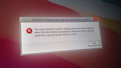 ‘Failure to display security and shutdown options’ Error