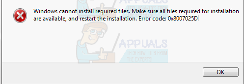 Fix Windows Cannot Install Required Files 0x8007025d Appuals Com