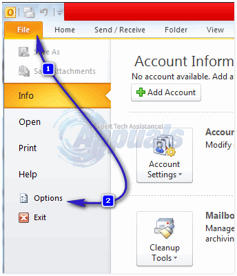 outlook file options
