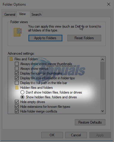 show hidden files and folders