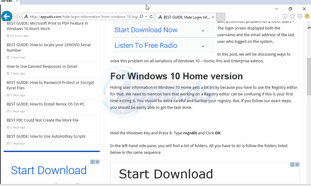 Hide Login Information Windows 10