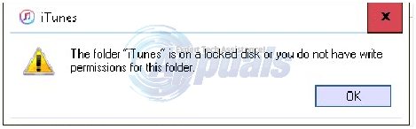 itunes locked disk drive permissions folder
