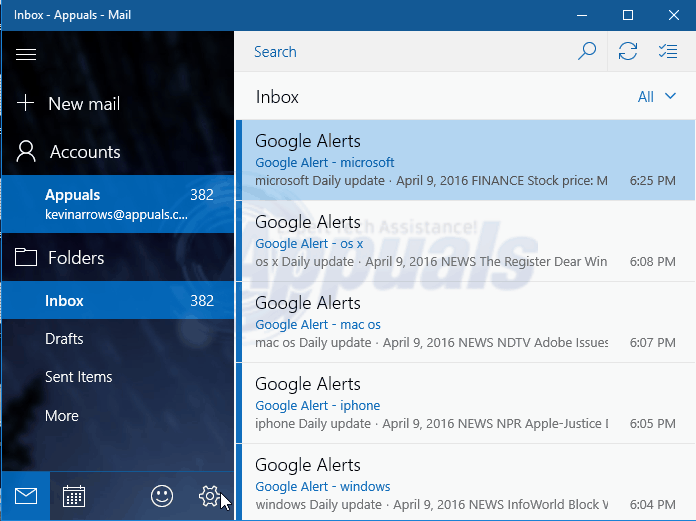 windows 10 mail sync settings