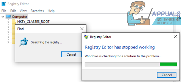 registry editor has stopped working