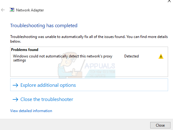 Windows Could Not Automatically Detect Network Proxy Settings Error