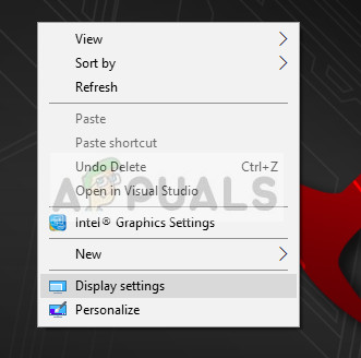 Display Settings in Windows 10 homescreen
