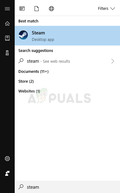 Search for Steam in Start menu