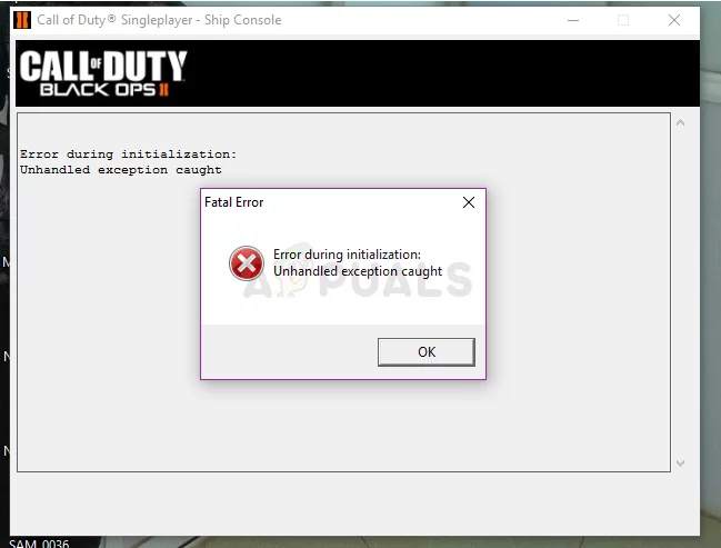 Black Ops 2 - Unhandled exception caught