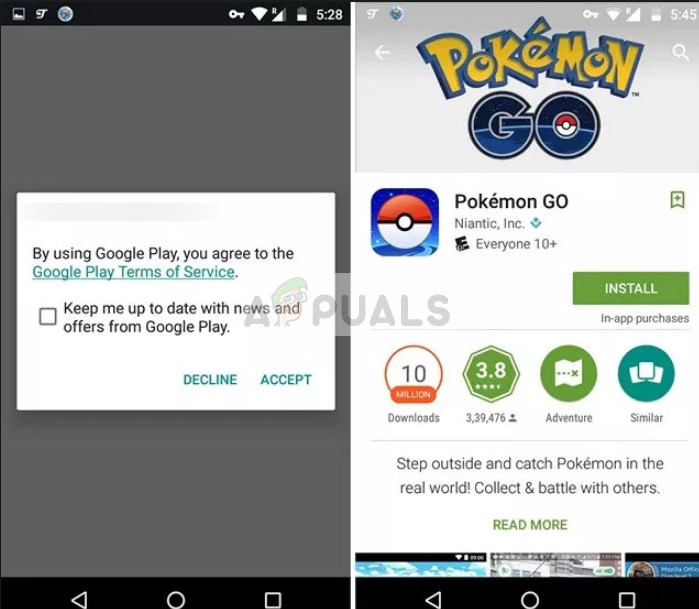 Pokemon Go installation in Google Play Store