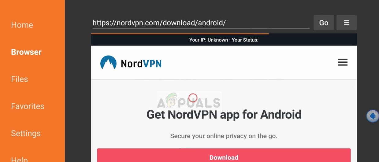Enter Address for Download of VPN