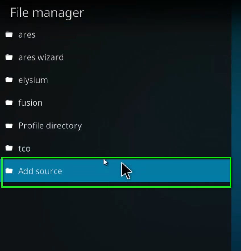 Add source option in Kodi File manager