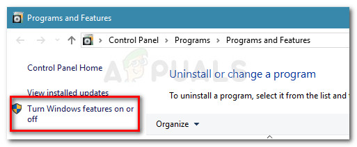 Click on Turn Windows features on or off