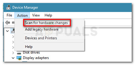 Action > Scan for hardware Changes