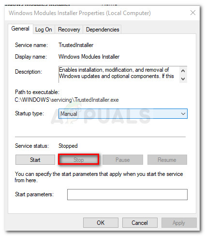 Stop Windows Modules Installer service