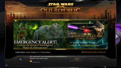 SWTOR “This application has encountered an unspecified error”