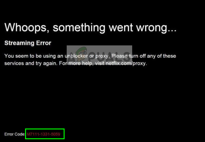 Netflix Error code M7111-1331-5059 on Google Chrome