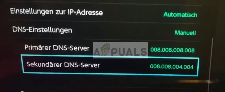 Entering Google's DNS settings in Nintendo Switch