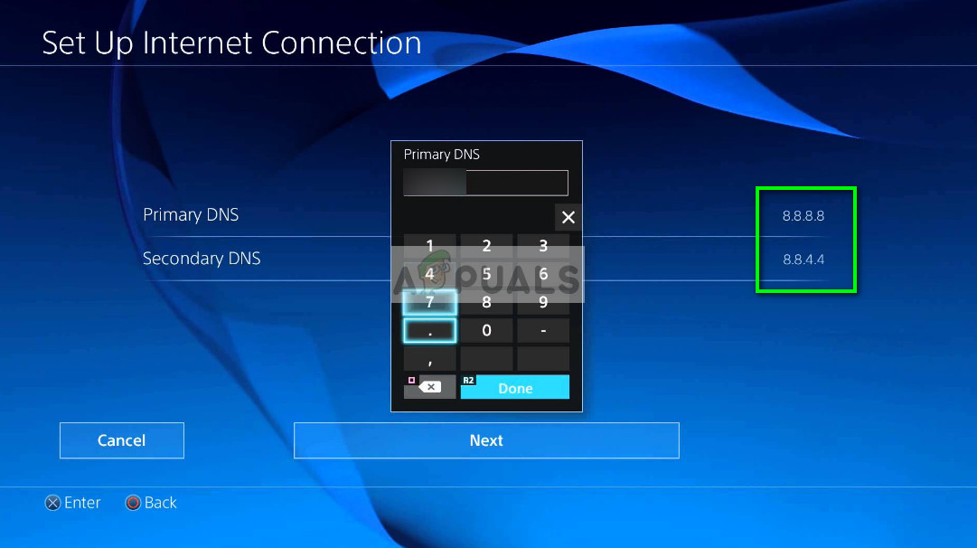 Google DNS settings in PS4 console