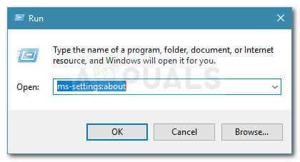Run dialog: ms-settings:about