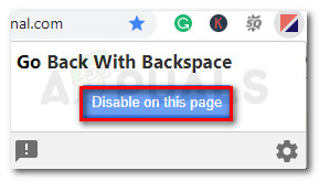 Disable the extension for a particular page