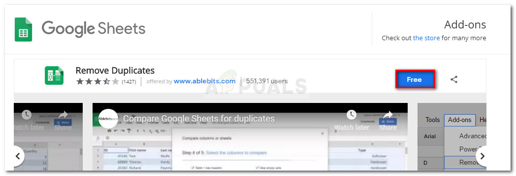 Загрузка надстройки Google Sheets для удаления дубликатов