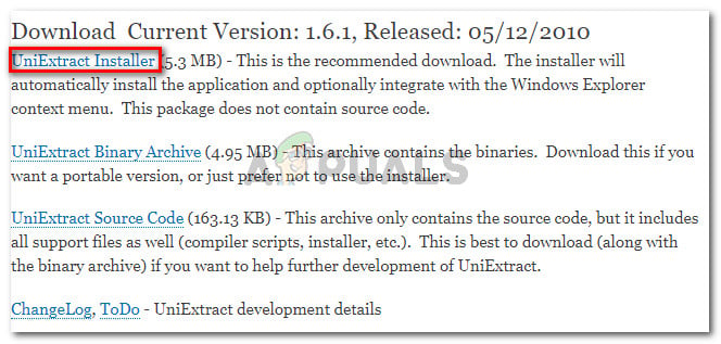 Download UniExtract installer