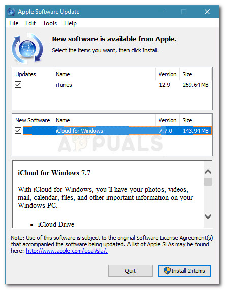 Install new iTunes version via the Apple Software Update