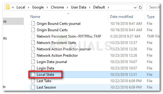 Deleting the Local State file from Chrome > User Data > Default