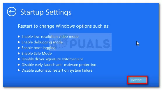 Restart your computer in the Startup Settings menu