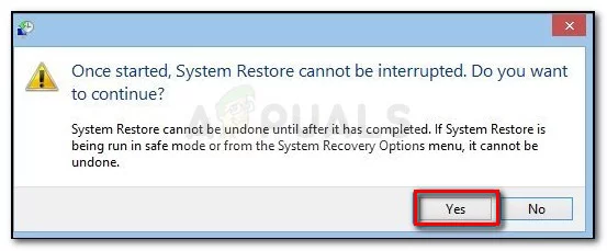 Click Yes to confirm the System Restore process