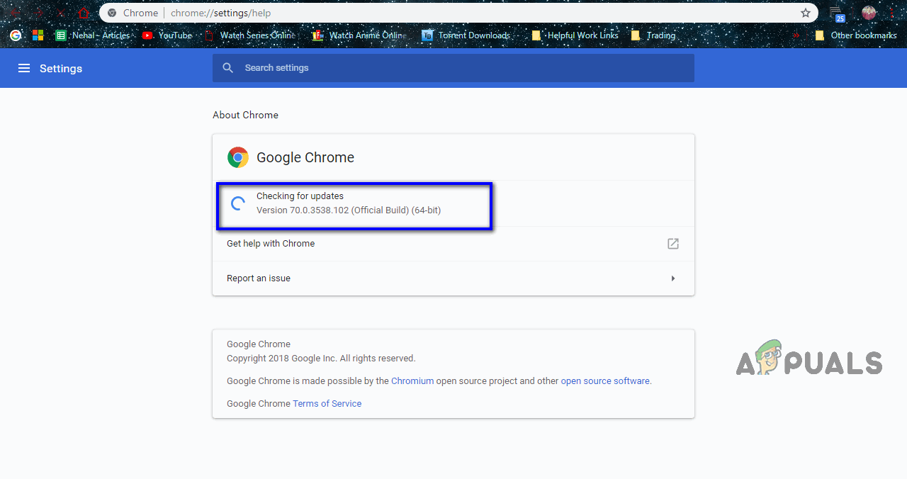 chrome will begin looking for updates