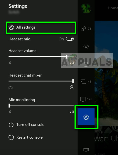Opening All settings - Xbox