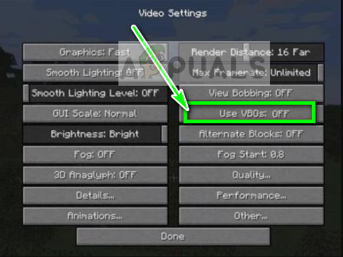 Turning VBO Off - Minecraft settings
