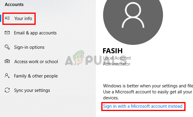 Click Sign in with Microsoft account