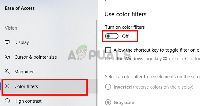turn off color filters