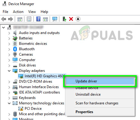 Updating graphics hardware - Device manager