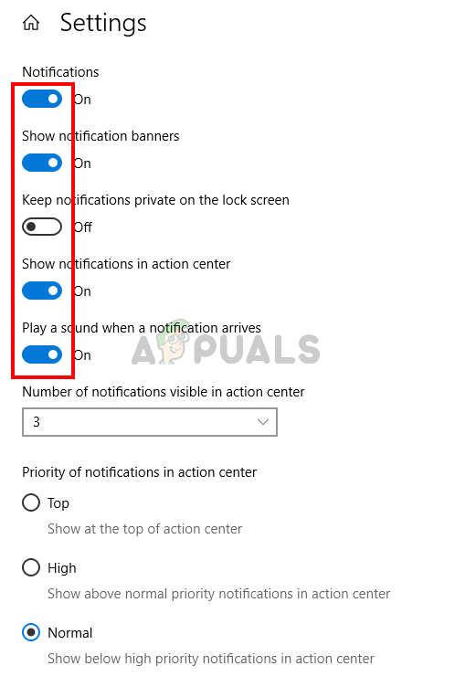 Turn on notifications and size and set priority for app notifications
