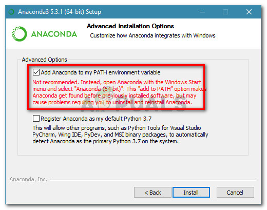 Configuring Anaconda's installation to add the PATH environment variable automatically