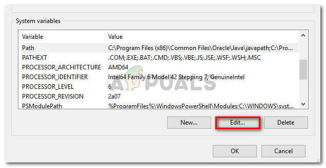 select the Path entry under System variables and click Edit