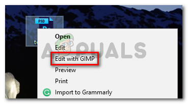 Klicken Sie mit der rechten Maustaste auf die PSD-Datei und wählen Sie Mit GIMP bearbeiten