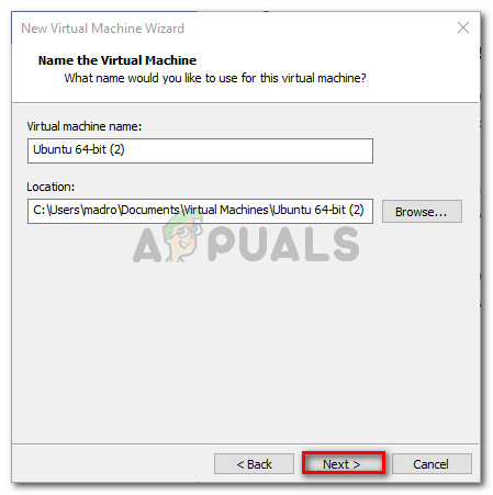 Set the name and location of your new virtual machine