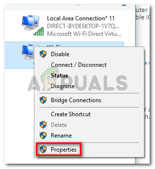 Right-click on your network connection and choose Properties