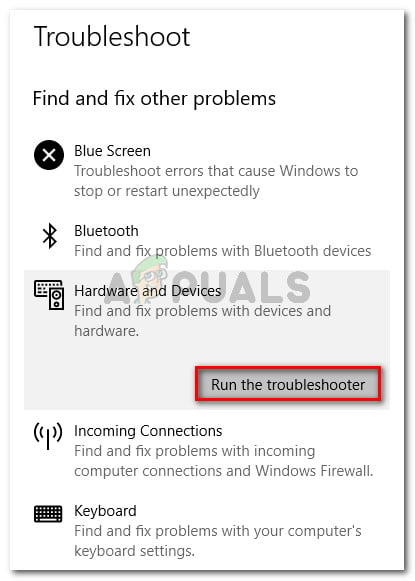 Click on Hardware and Devices and click on Run the troubleshooter