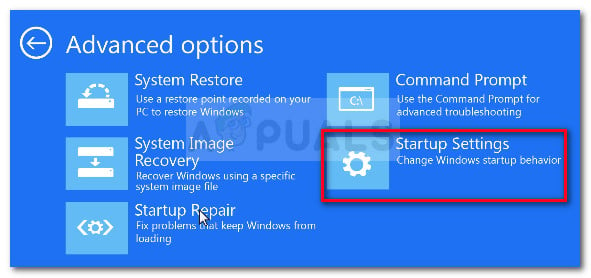 In the Advanced Options menu, click on Startup Settings