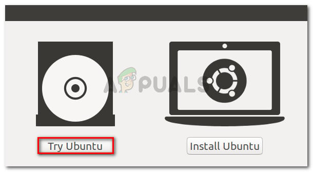 Klicken Sie auf Try Ubuntu, um die Live-CD-Version zu starten