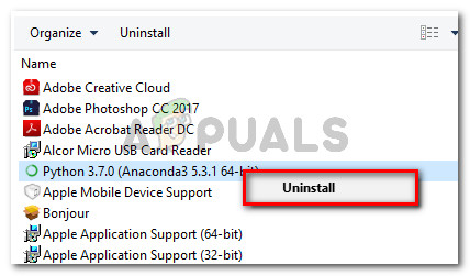 Right-click on your Anaconda distribution and choose Uninstall