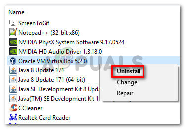 Uninstalling Oracle VM VirtualBox