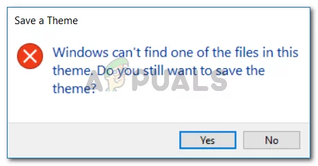 Windows can't find one of the files in this theme. Do you still want to save the theme?