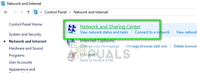 Network and sharing center - Control panel