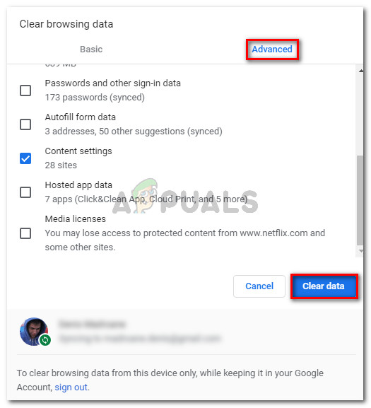 Deleting cookies and other type of browsing data